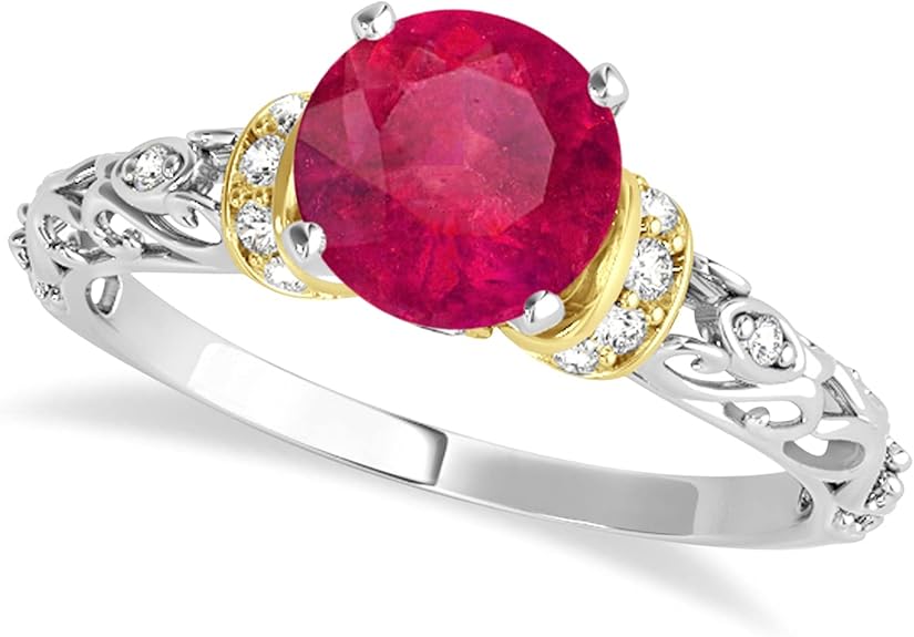 (0.87ct) 14k Two-Tone Gold Ruby and Diamond Antique-Style Engagement