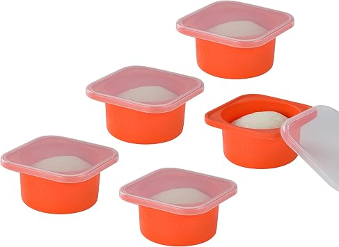 Red Stackable Silicone Artisan Pizza Dough Proofing Container Boxes with Lids-500ml-Fresh Dough Made Easy! 5 set