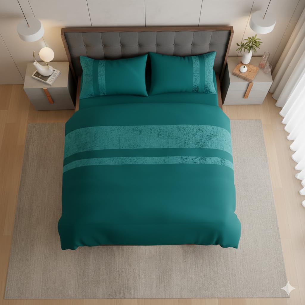 Housebloom Duvet Cover Sets - Luxury Crushed Velvet Panel Band Duvet Cover Sets with Pillow Case Bedding Set – Jade Crush Velvet Double Duvet Set — image 1