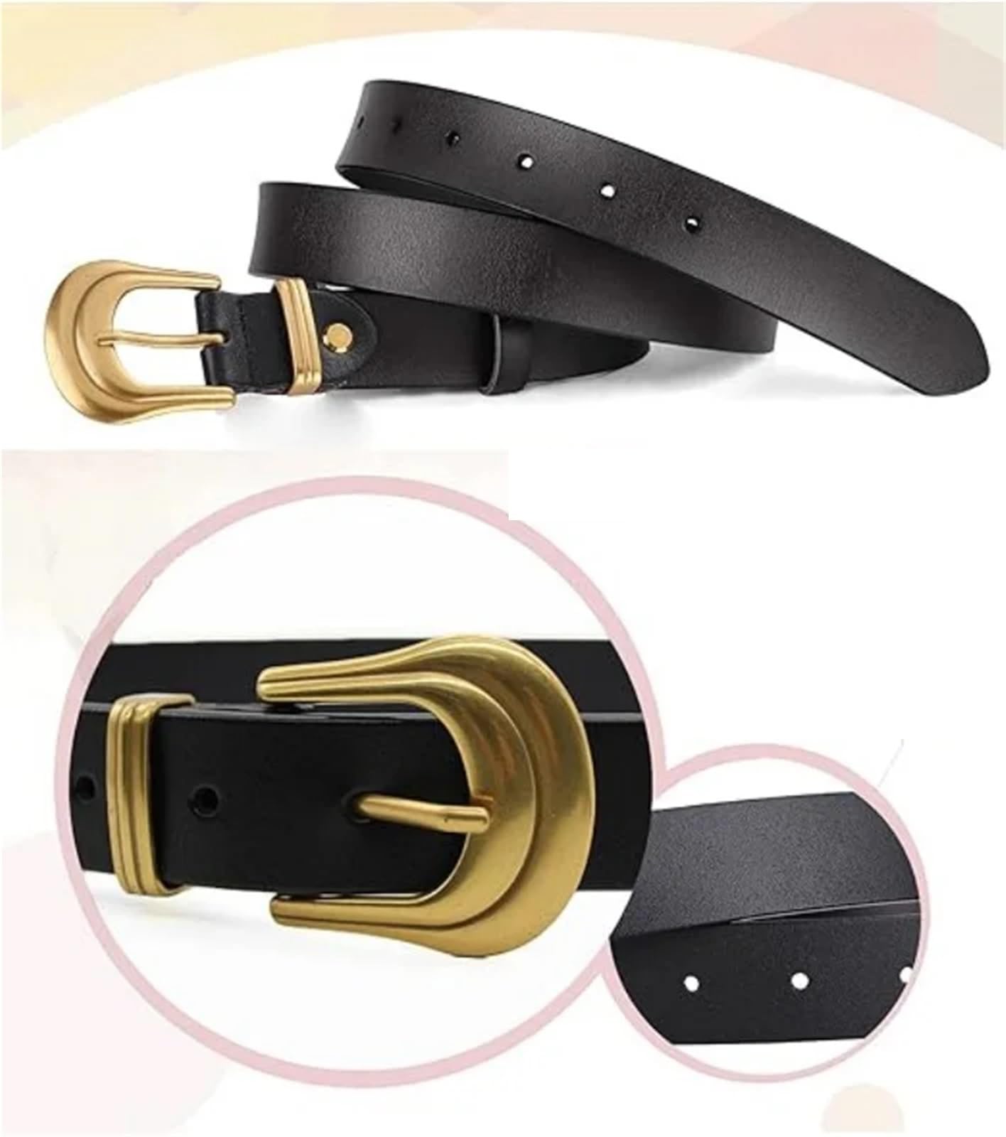 Ceinture femme avec boucle, style western, en cuir noir, rétro Pour Femme