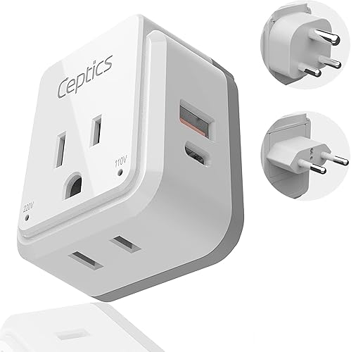 Miniatura 10 de Ceptics Adaptador de viaje universal 6 en 1 con 2X USB-A y 3X USB-C, 45 W para uso global, compatible con EE. UU., UE, Reino Unido y más, blanco