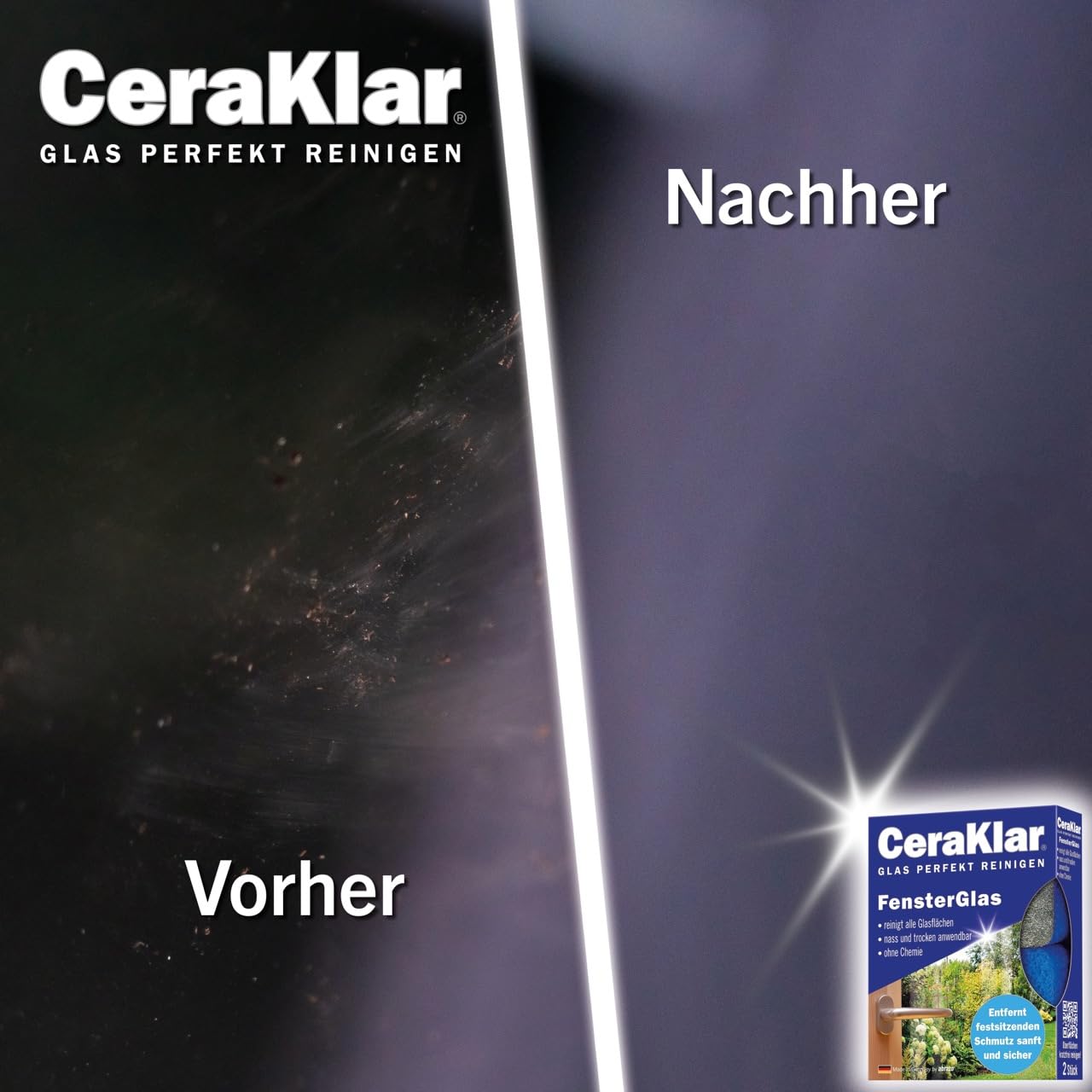 abrazo CeraKlar FensterGlas - 16 Glasreiniger, 8x2 Stk. - Scheibenreiniger f. kratzfreie, gründl. Scheibenreinigung, Glasreiniger Fenster & Echtglas