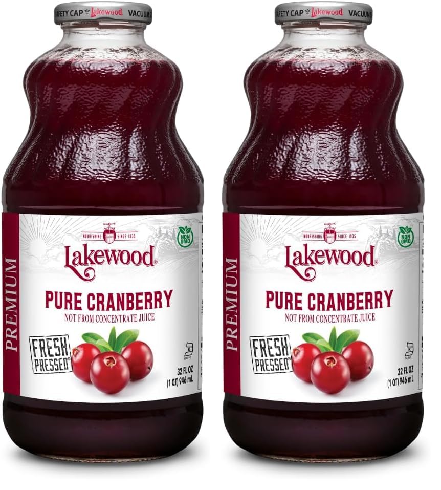 Lakewood, Pure Cranberry Juice, 32 oz (Pack of 2)