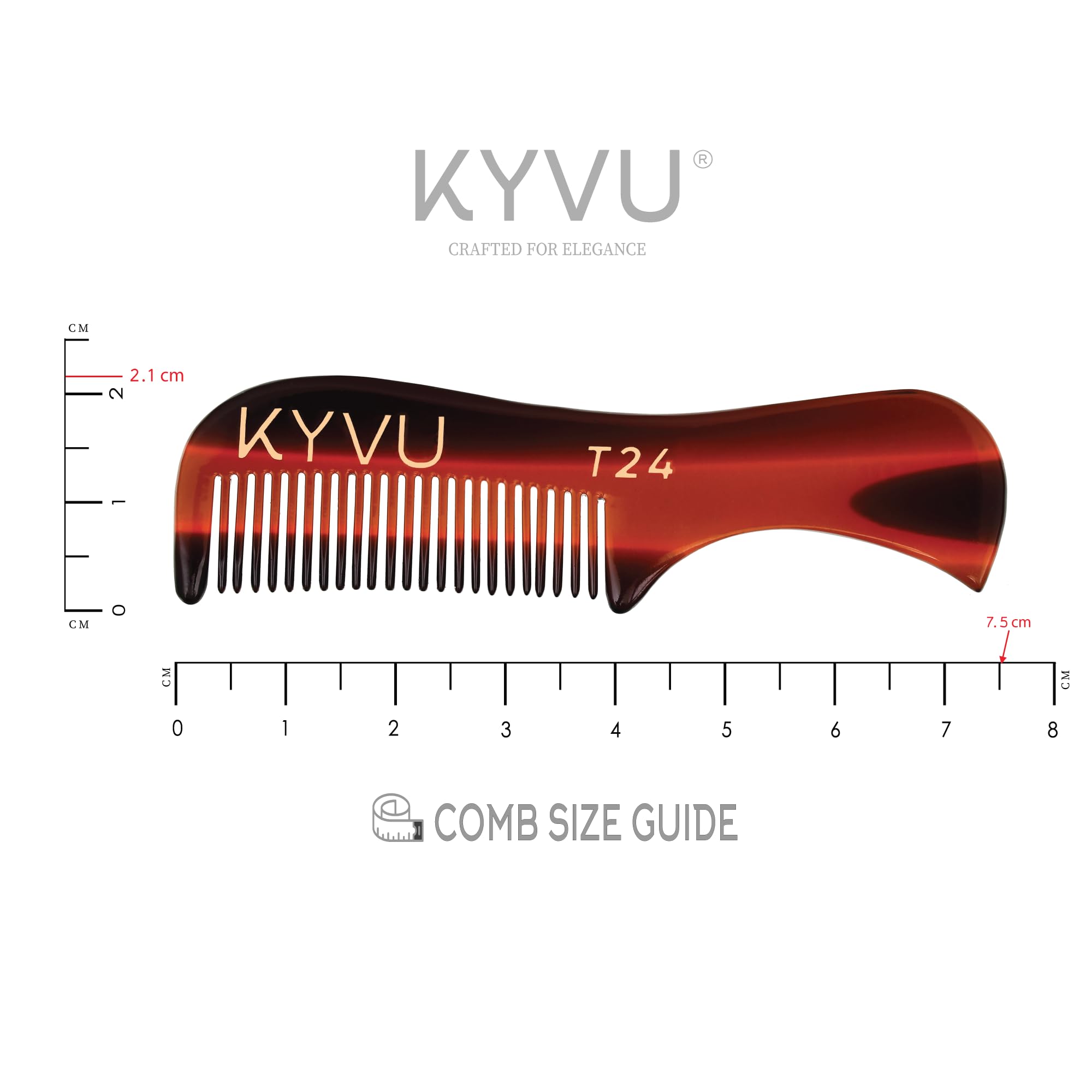 KYVU T24 Moustache & Beard Comb - Handmade Pocket Comb for Men - 7.5 cm - Cellulose Acetate, Tortoiseshell Finish - Image 4