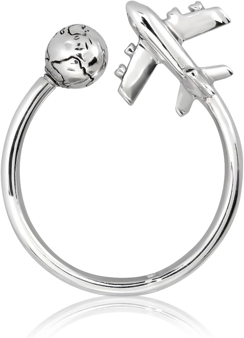 Sistakno Sterling Silver 925 Key Chain Airplane and Globe Key Ring Accessories