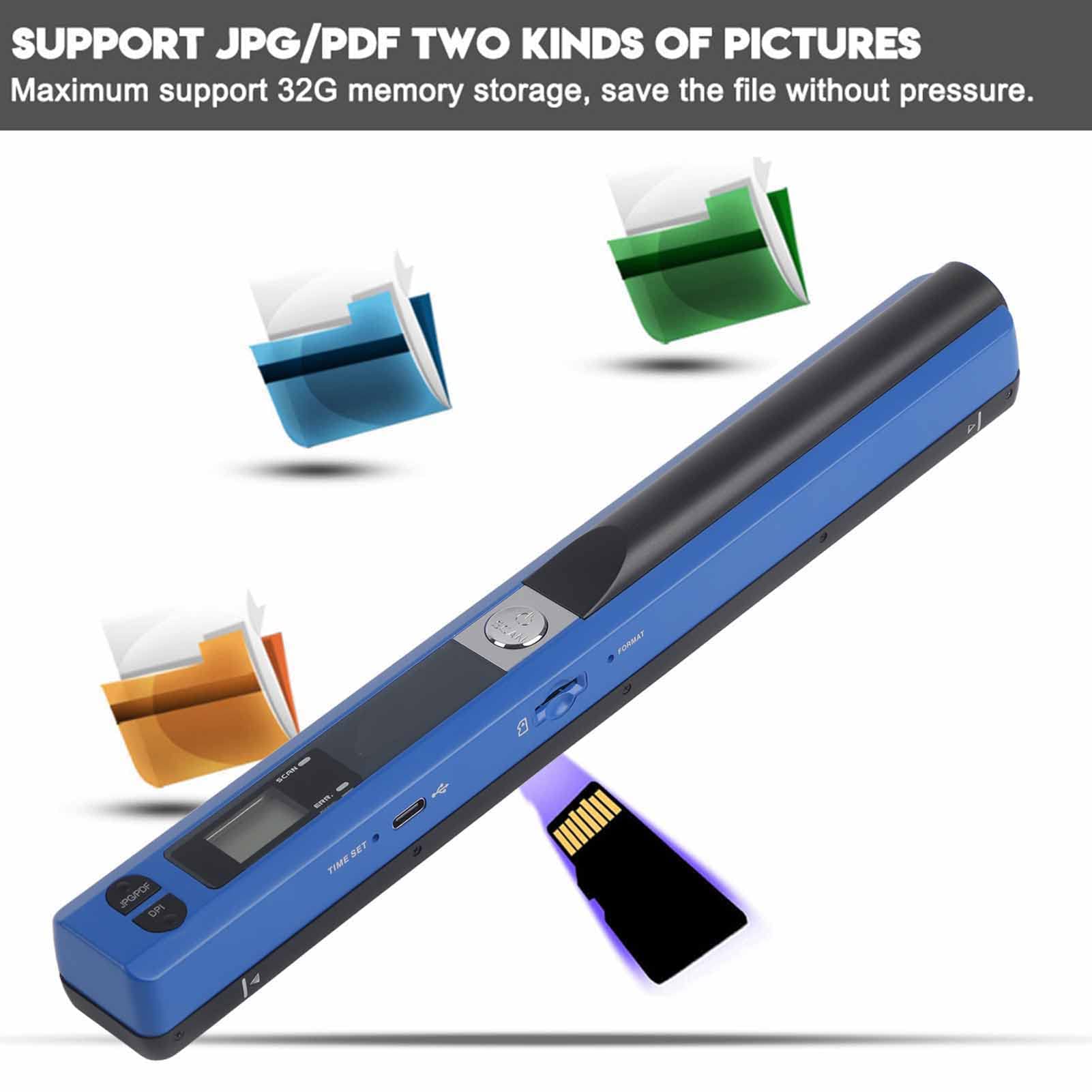 Scanner Portatile Scansione Scanner Portatile con Penna USB JPG/PDF Lavoro Veloce Immagini Chiare per Sceneggiatori Avvocati di Assicurazioni Bancarie Leggero (Blue)