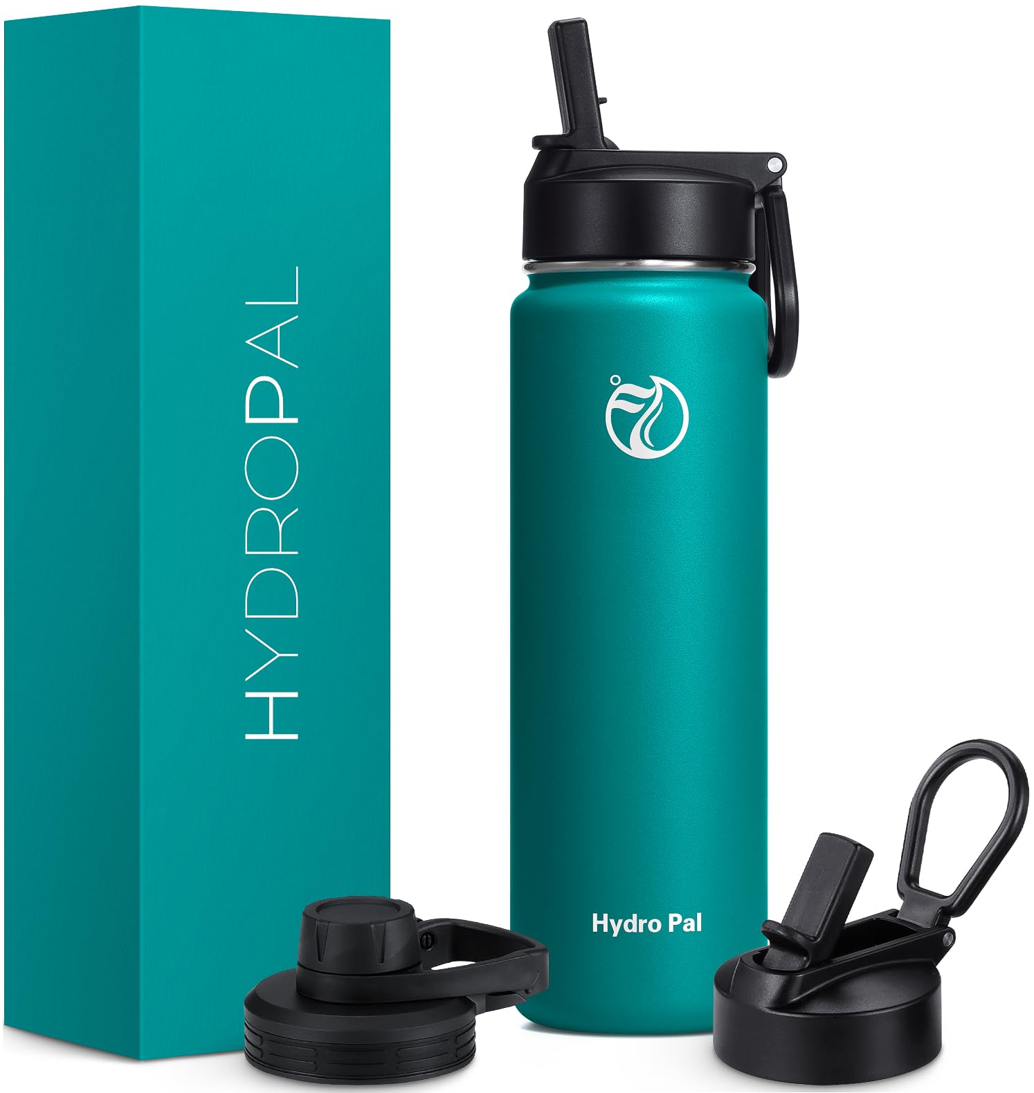 HydroPal Edelstahl Trinkflasche - 750ml/ 1L/1.2L/1.9L, BPA-Frei, Kohlensäure geeignet, Isolierte flasche mit Strohhalm & 2 Deckel