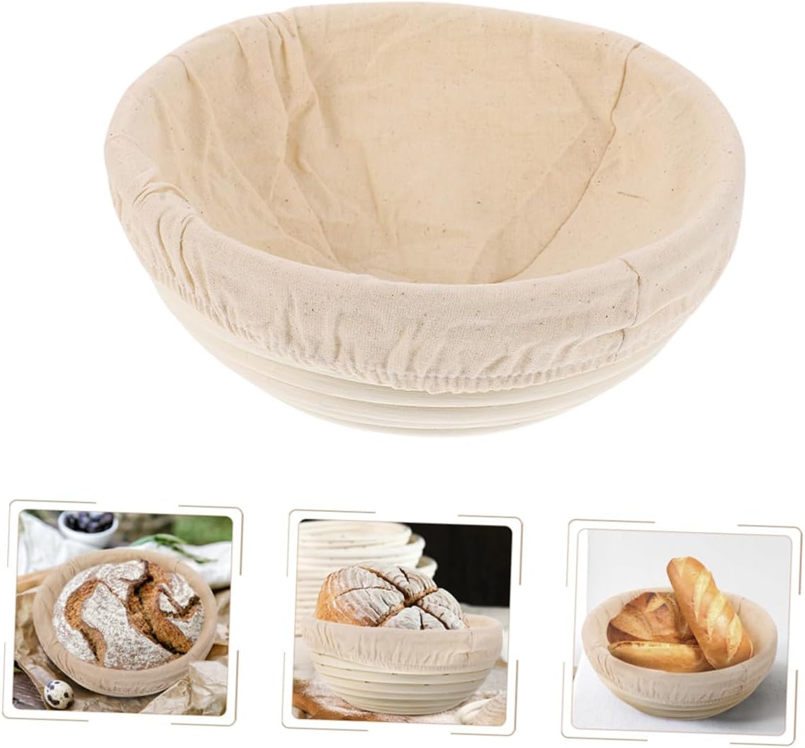 Abaodam Bread Proofing Basket Dough Baking Bowl Natural Rattan round Basket with Cotton Liner for Home Sourdough Bread Making and Baking (23x9cm)