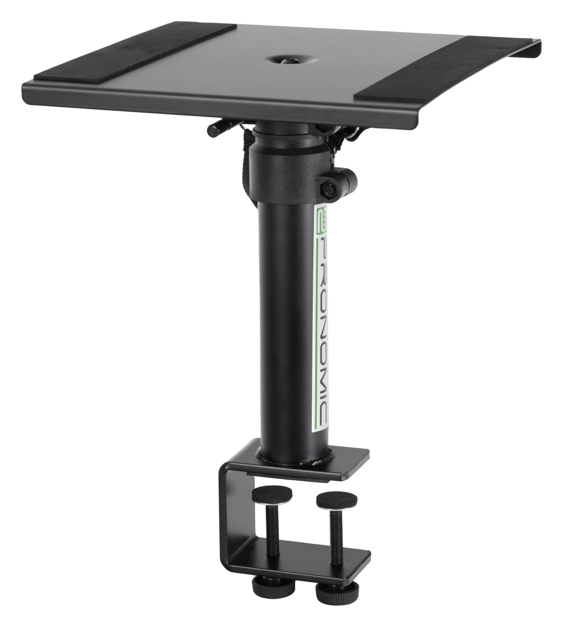 Pronomic SLS-36K BK Soporte de Mesa con Abrazadera para Monitores de Estudio - Muy Ahorrador de Espacio - Altura Ajustable de 24,5 cm a 41,5 cm - Superficie con Tiras de Cierre de Contacto - Negro