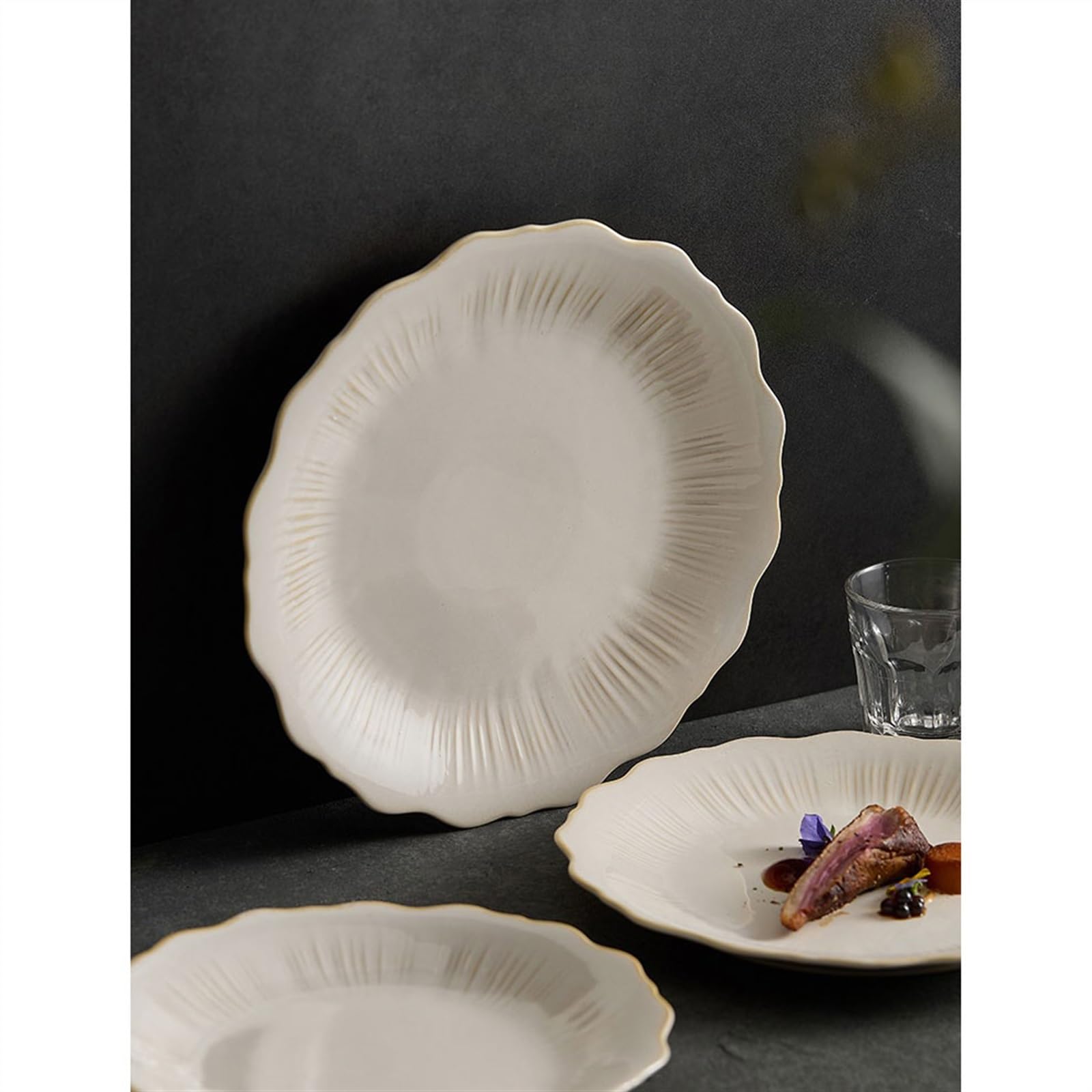 zastawa stołowa Vintage nieregularny kształt kwiatu płaski talerz płytki talerz gospodarstwa domowego Premium Feeling kreatywny talerz ceramiczny talerz sałatkowy zestaw zastawy stołowej(11 inch)