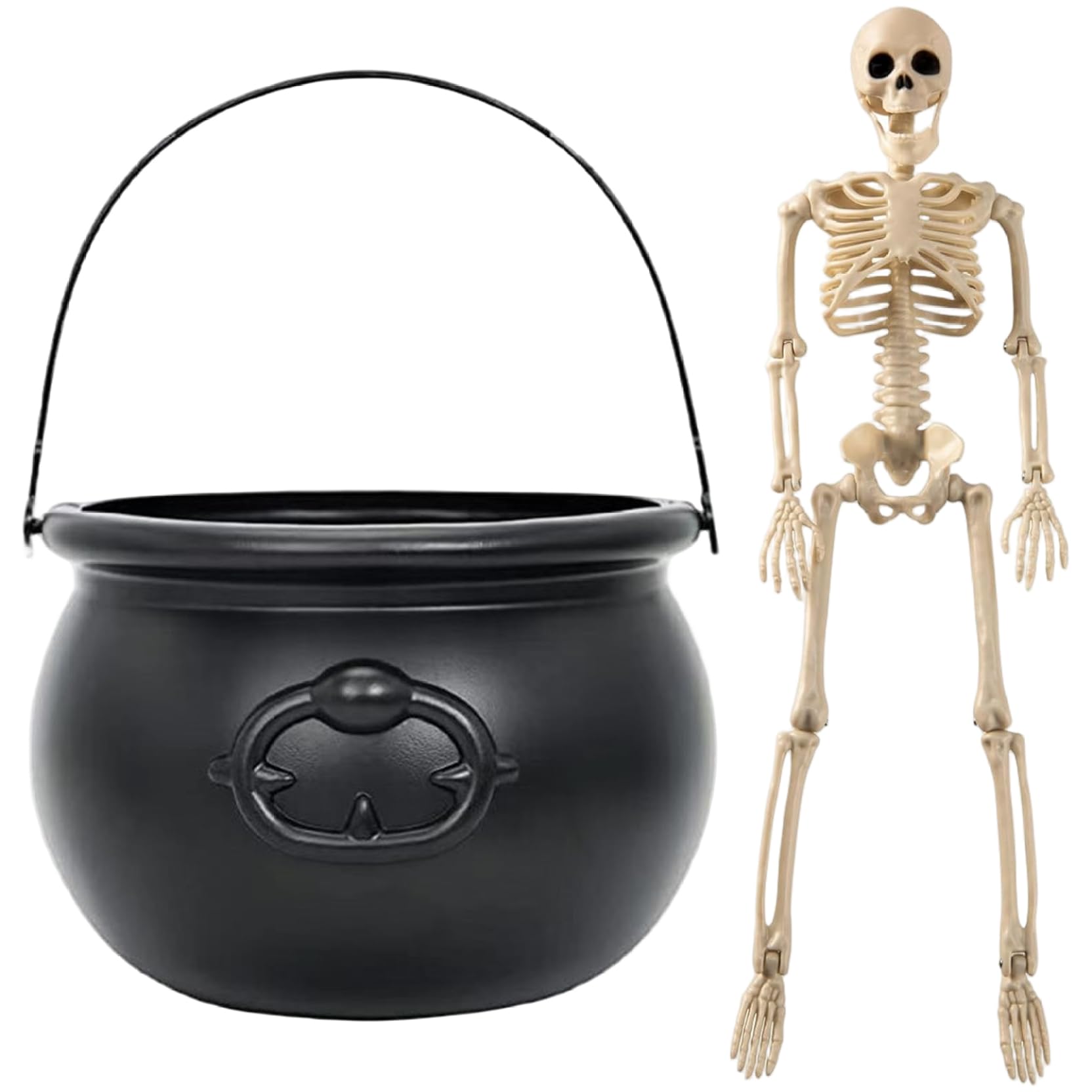 Sjfbebsy Witches Cauldron, Plastic Cauldron Pot with 16in Skeleton Halloween Decor for Candy Treats, Bowl