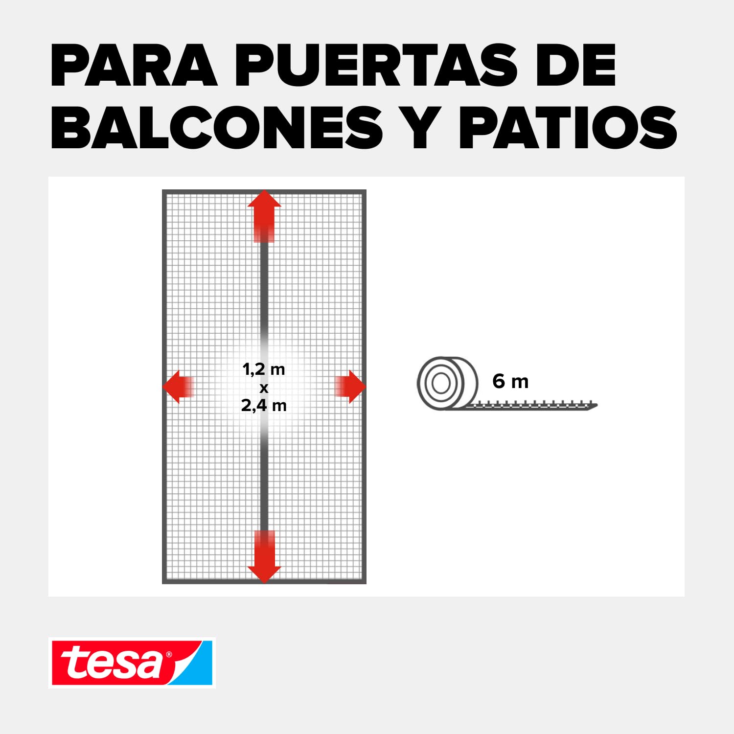 tesa Insect Stop - Cortina Mosquitera Magnética con Cierre Automático - Malla Protectora Contra Insectos para Puertas de Balcón y de Patio - Fácil Instalación sin Taladrar - 2,4 m x 1,2 m