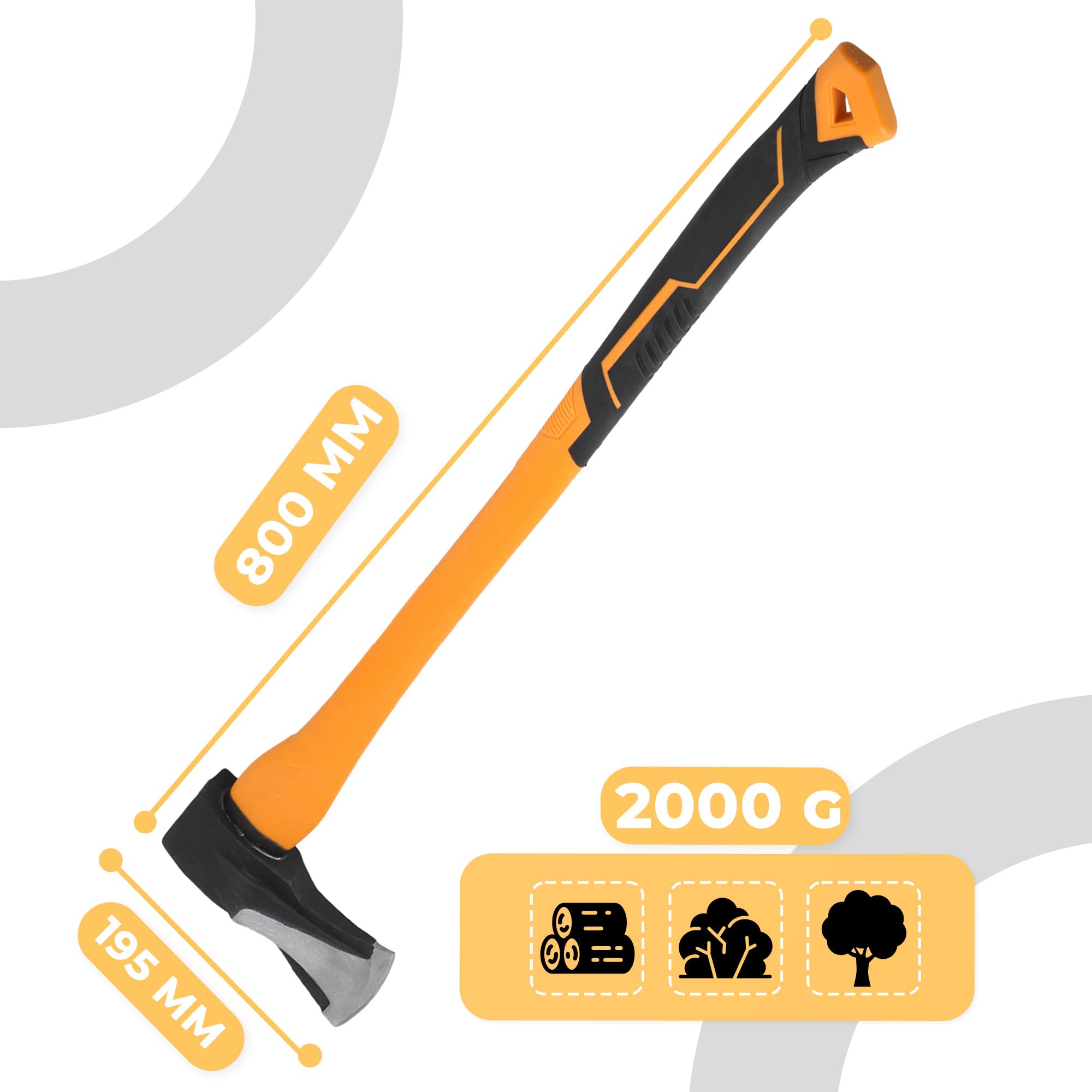 Instalguru Spaccalegna 900 mm 2000 g Lama Acciaio Manico Ergonomico Fibra Vetro Antiscivolo