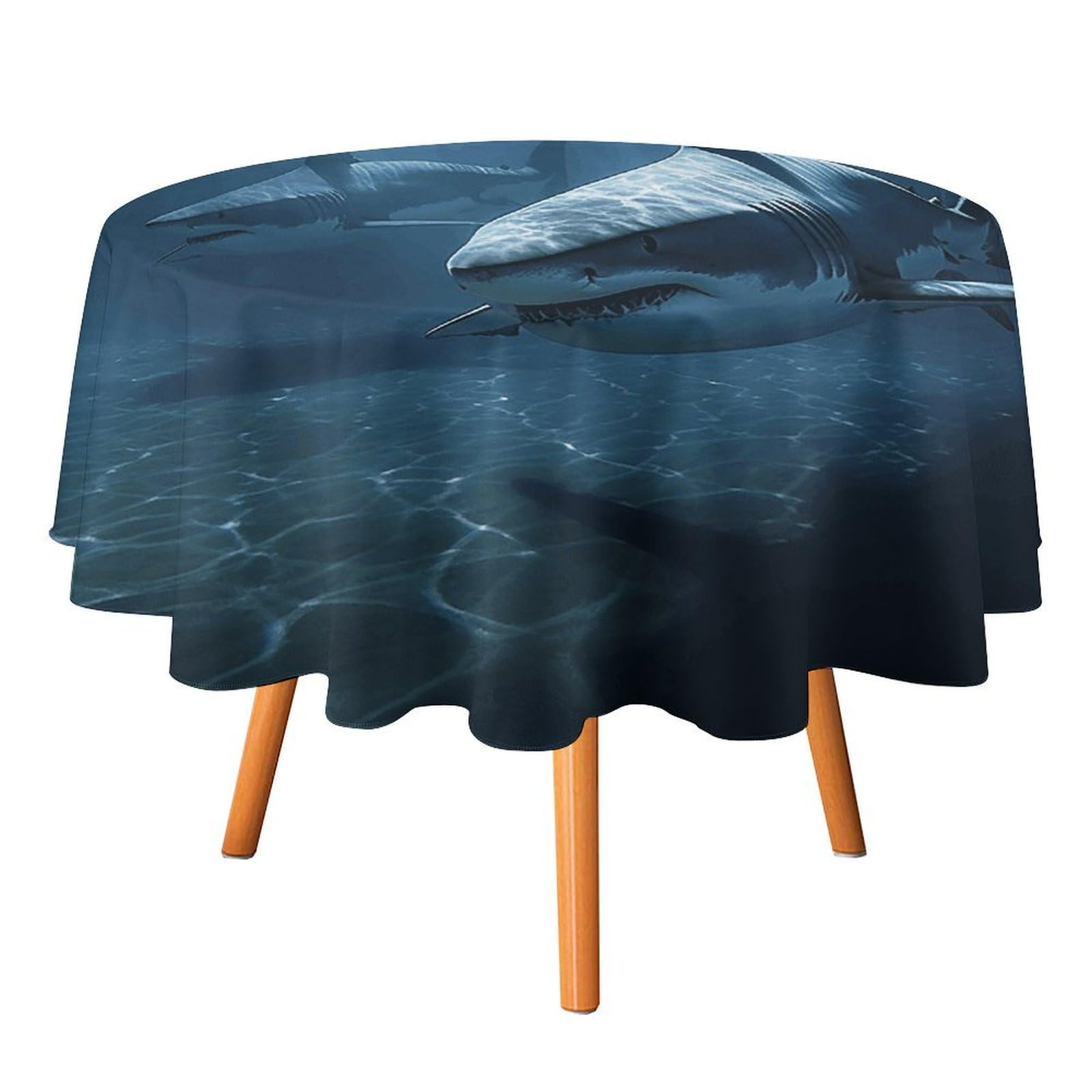 Nappe ronde motif deux requins imperméable 127 cm pour table de salle à manger