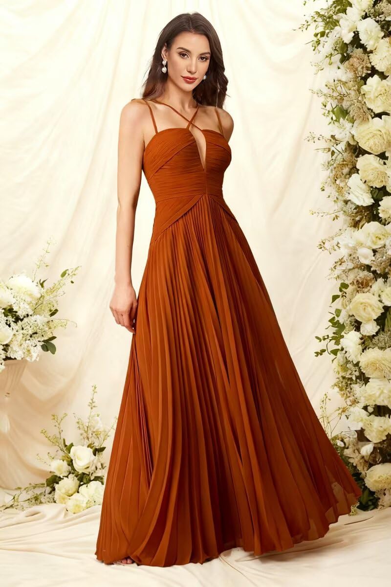 Pleated Chiffon Bridesmaid Dress Backless Matron of Honor Dresses V Neck Sleeveless Party Gowns for Women Aqua - Image 2