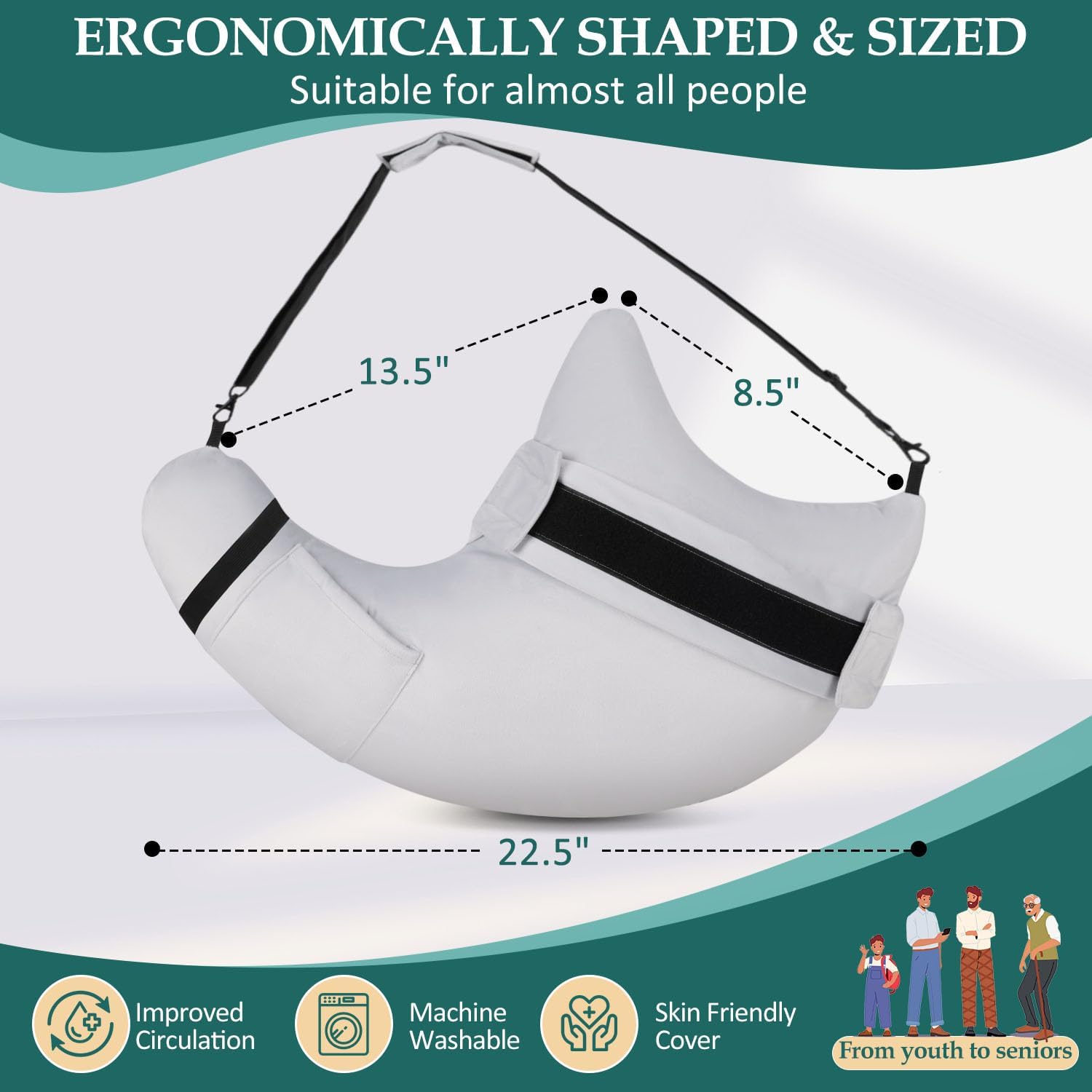 HARBOREST Shoulder Surgery Pillow with Straps & Pocket - Shoulder Pillow for Shoulder Pain, Rotator Cuff Pillow for Sitting, Relief Pillow (Light Grey)