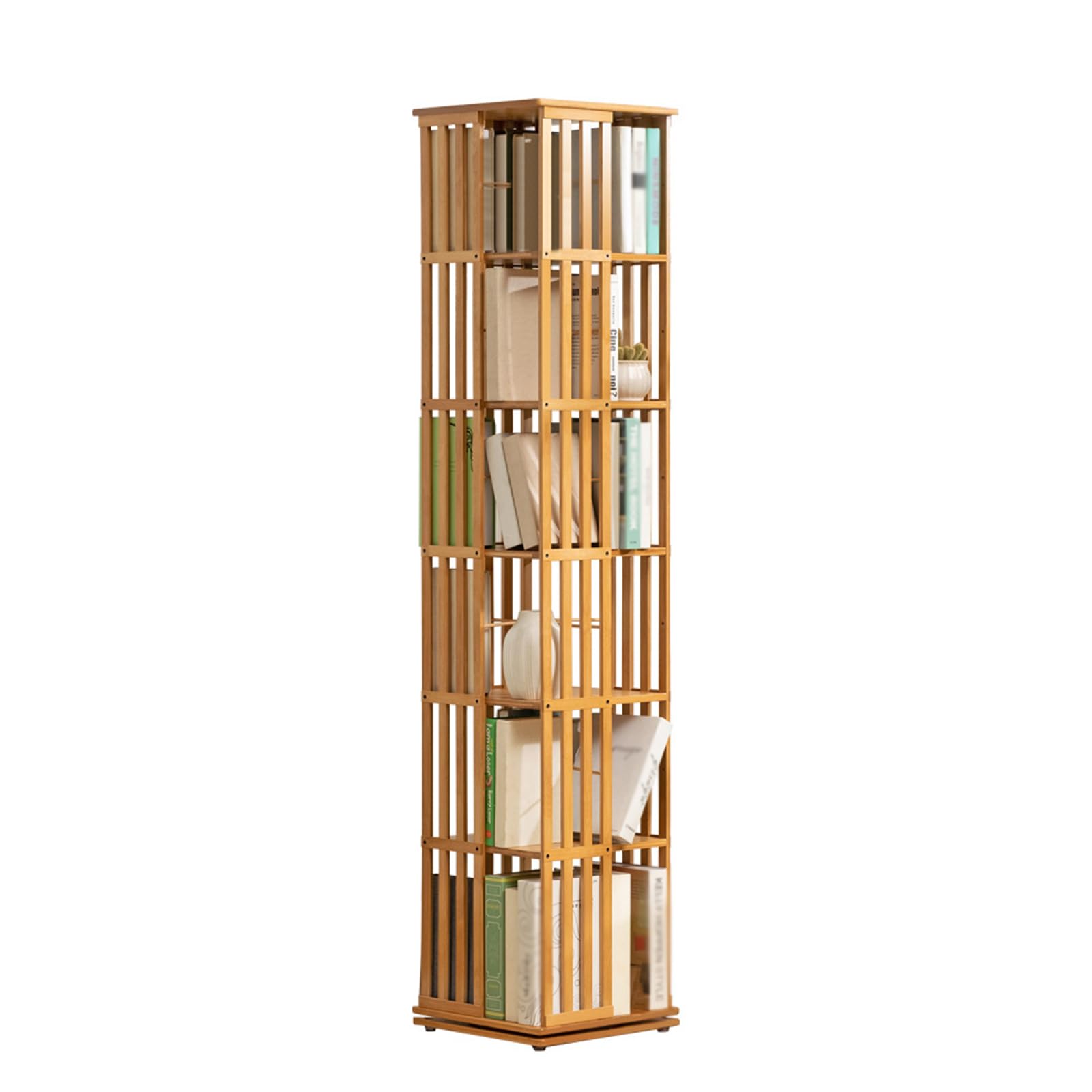 360 Rotating 6-Shelf Bamboo Modern Bookcase for Small Spaces, Bedroom, Living Room