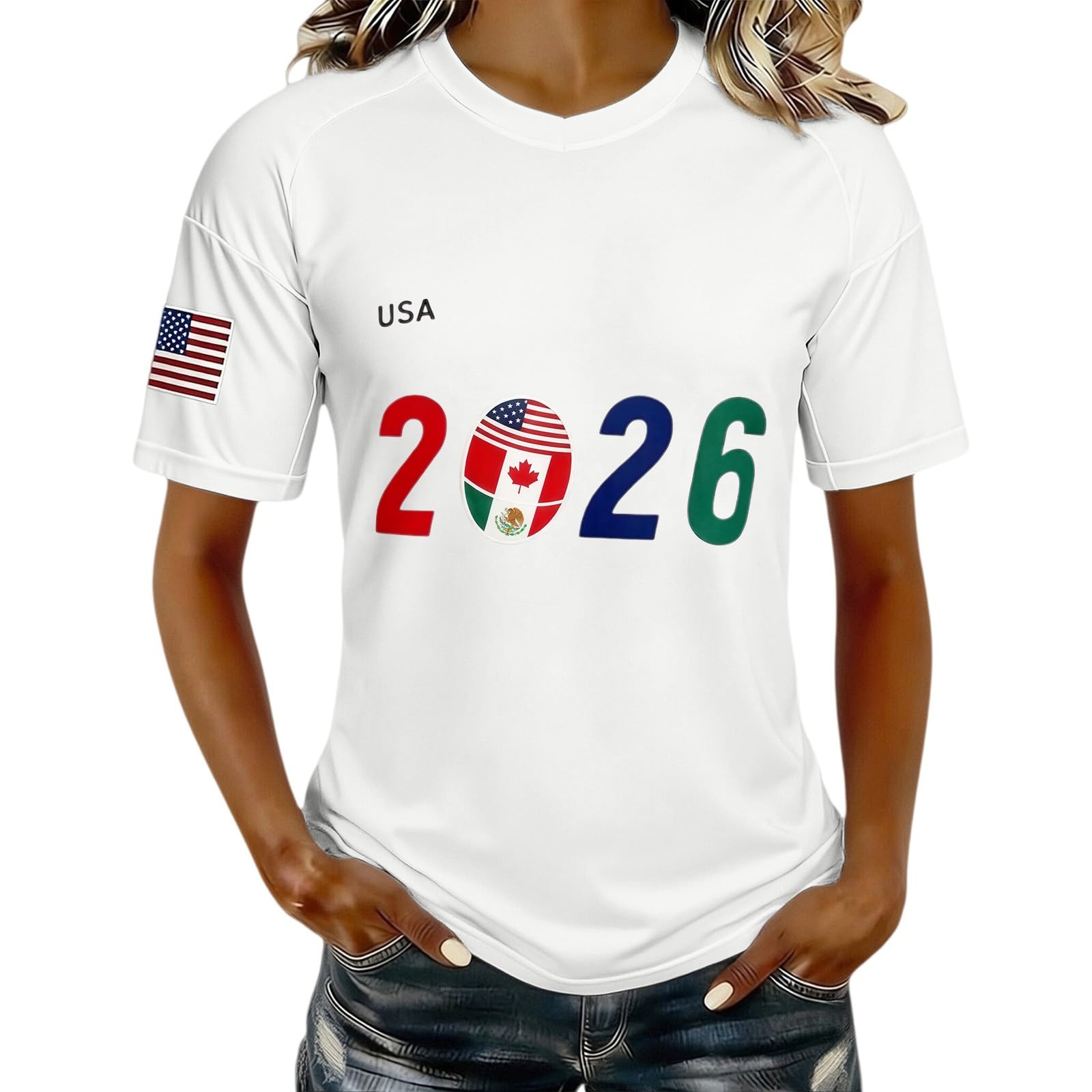 World Cup 2026 Football T-Shirt England Football Shirts Clear Printed Lightweight Tops Sports Jerseys Tshirt Breathable Comfortable Clothing (White, XXL)