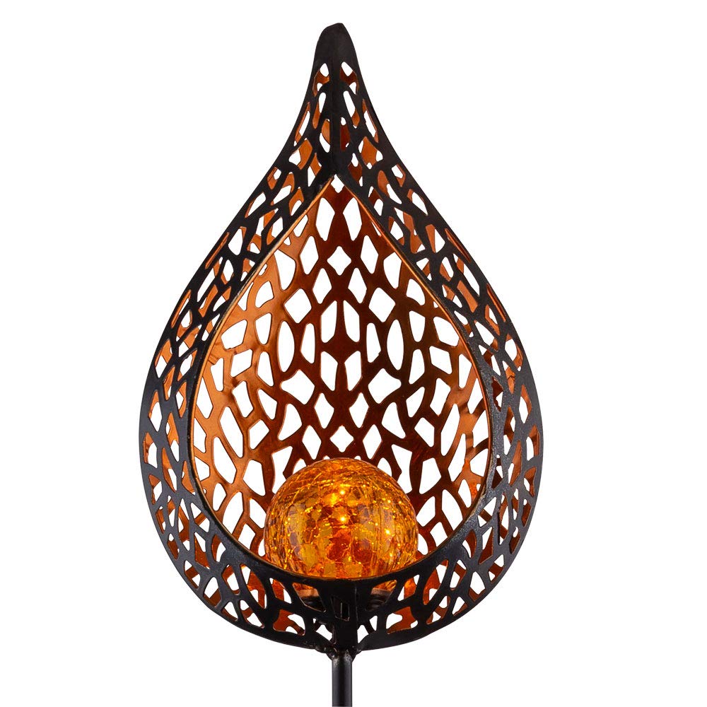 Solarleuchte Flamme Garten Solarstab für Außen Solar Garten Deko für Außen, mit Erdspieß und Lichteffekt, Crackle Glas, 10x LED warmweiß, H 90 cm, 2er Set