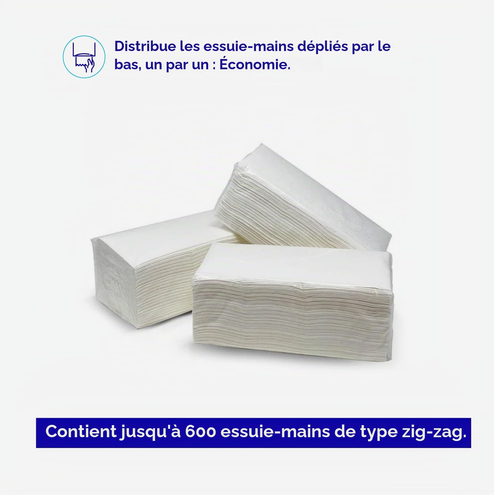 Jofel - Distributeur d'essuie-mains, essuie-mains pour le visage, distributeur d'essuie-mains mural, jusqu'à 600 serviettes en zigzag, antibactérien, boîtier ABS résistant, Azure AH33700, Blanc