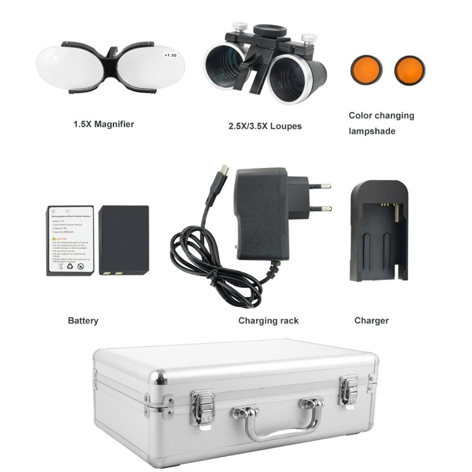 GeRRiT Lampada Frontale odontoiatrica da 5 W, Lampada Frontale a LED per ingrandimento 3,5X Occhialini binoculari Lampada Frontale chirurgica per Dentista Attrezzatura da Laboratorio,3.5X