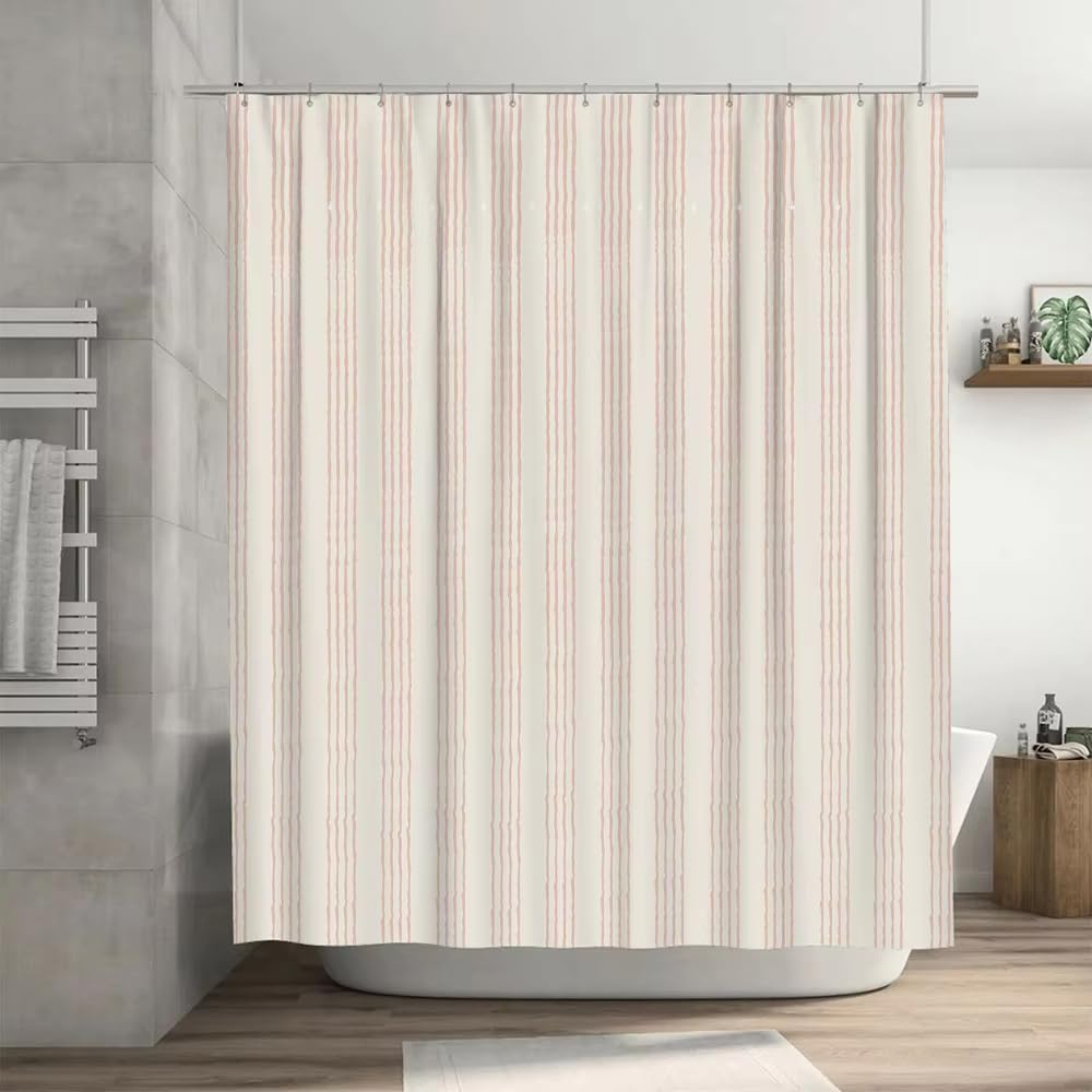 Alfombrilla de baño a Rayas Blancas, Cortina de Ducha Impermeable, decoración del hogar, Cortinas de baño Modernas de poliéster (182x214cm (72x84in))
