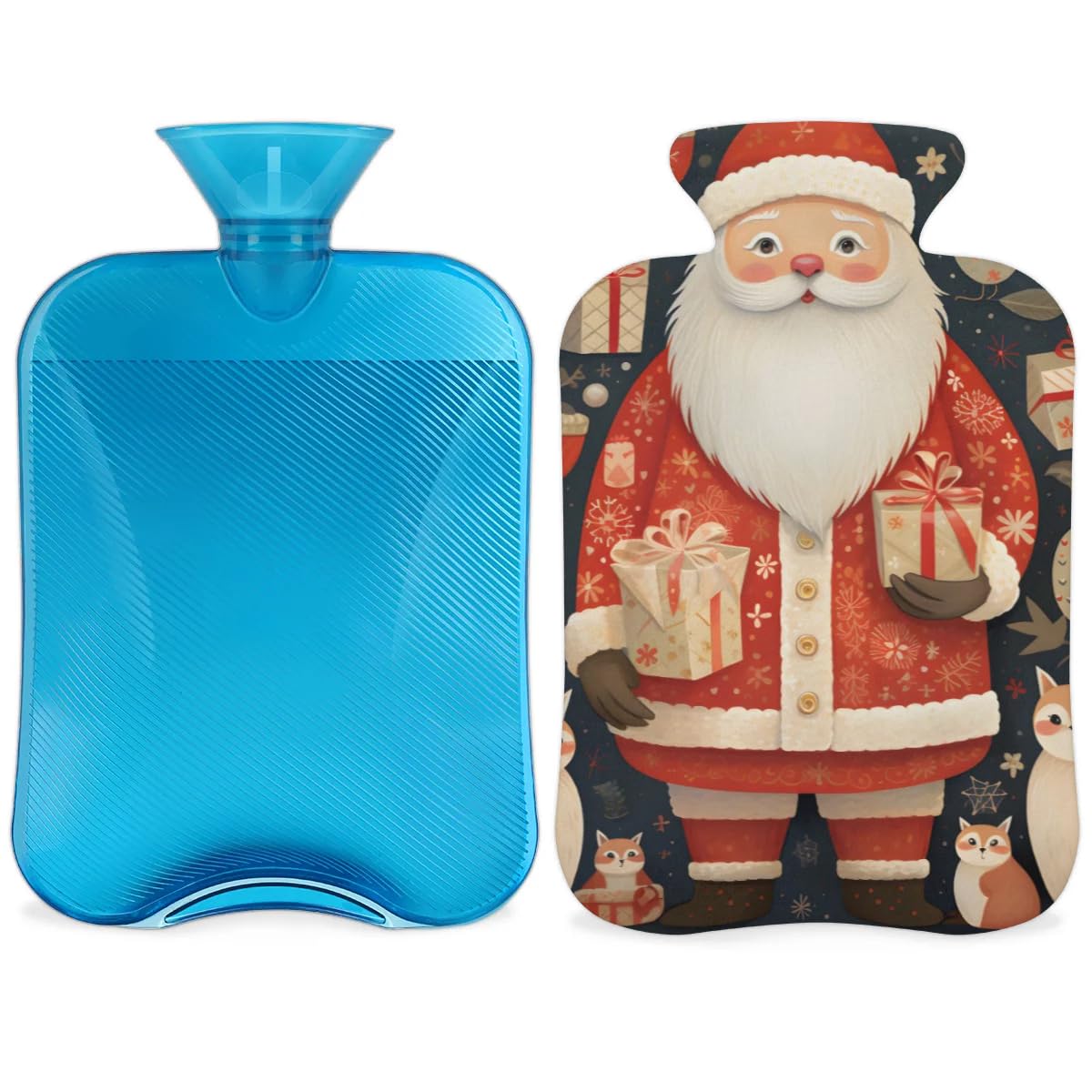 Hot Water Bottle with Soft Cover,2L Colorful Santa Claus Hot Water Bag for Hot and Cold Compress, Hand Feet Warmer, Mystical Santa Claus Rubber Hot or Cold Water Bottle Halloween Christmas Decorations