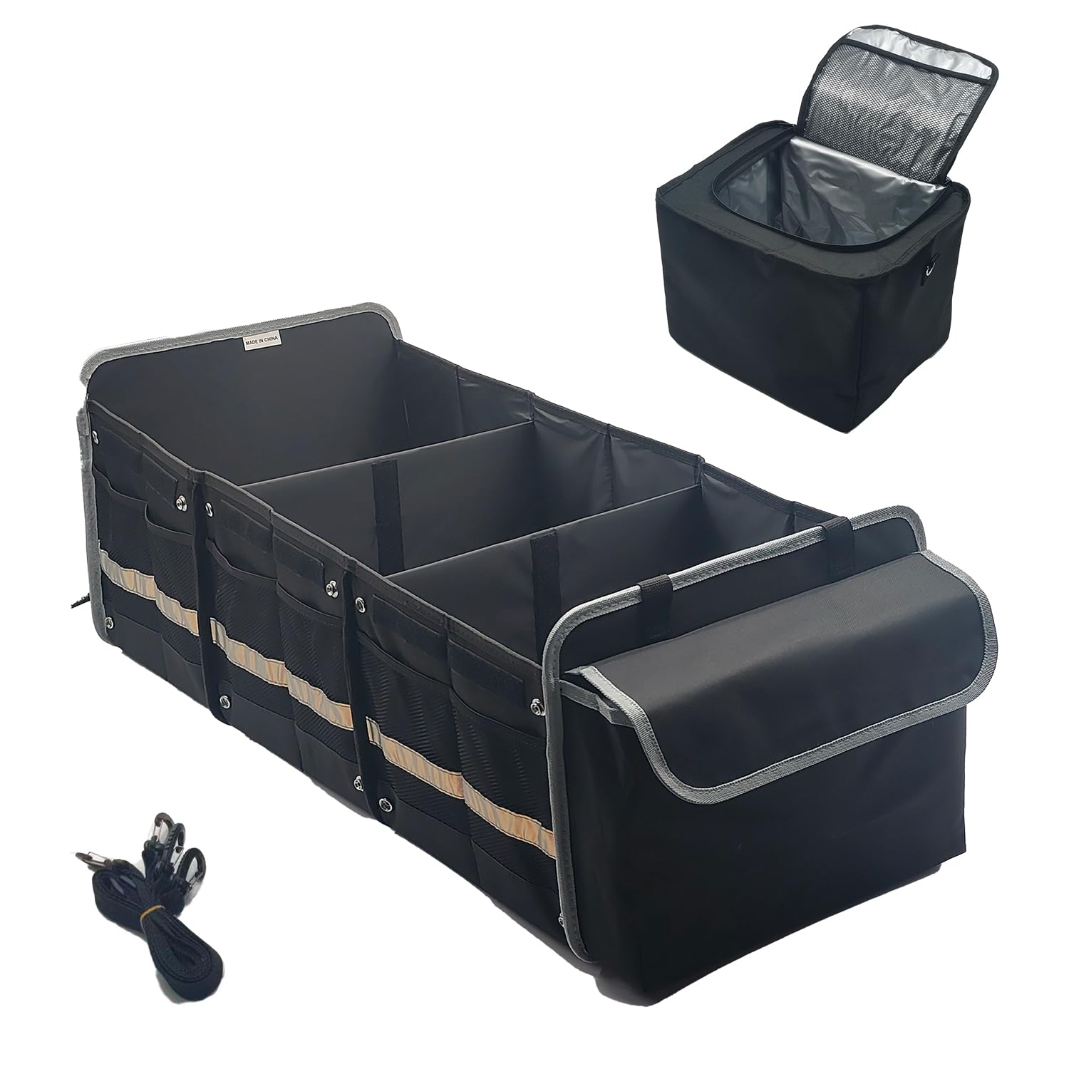 Organizer Bagagliaio Auto,Organizer Per Bagagliaio,Organizer Baule Auto Pieghevole Con Cinque Scomparti,Cinghie Di Sicurezza Regolabili,Coperchio Rimovibile,Fondo Antiscivolo(Nero,Extra Grande)