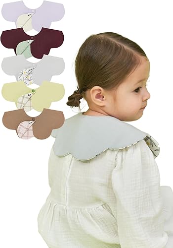 Miniatura 30 de Konny Juego de baberos para bebé, rotación de 360°, bandana suave y absorbente para niños y niñas, esenciales para bebés Baya roja, punto gris rosa,