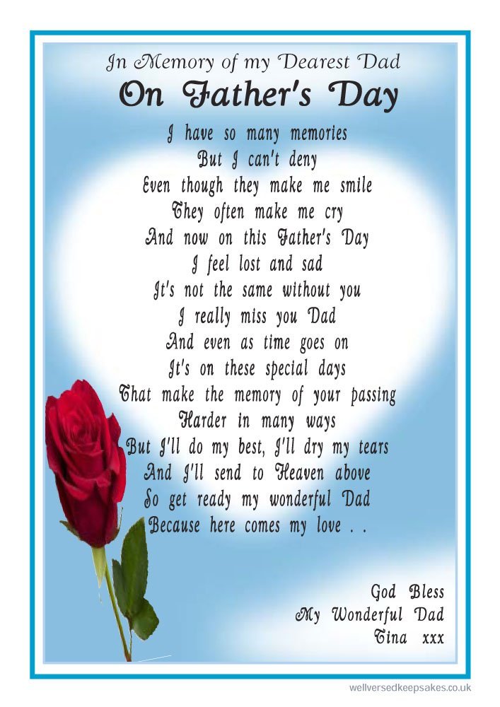 Personalised Grave Card to My Dearest Dad on Fathers Day - A Laminated Memorial Marker Featuring a Bereavement Poem
