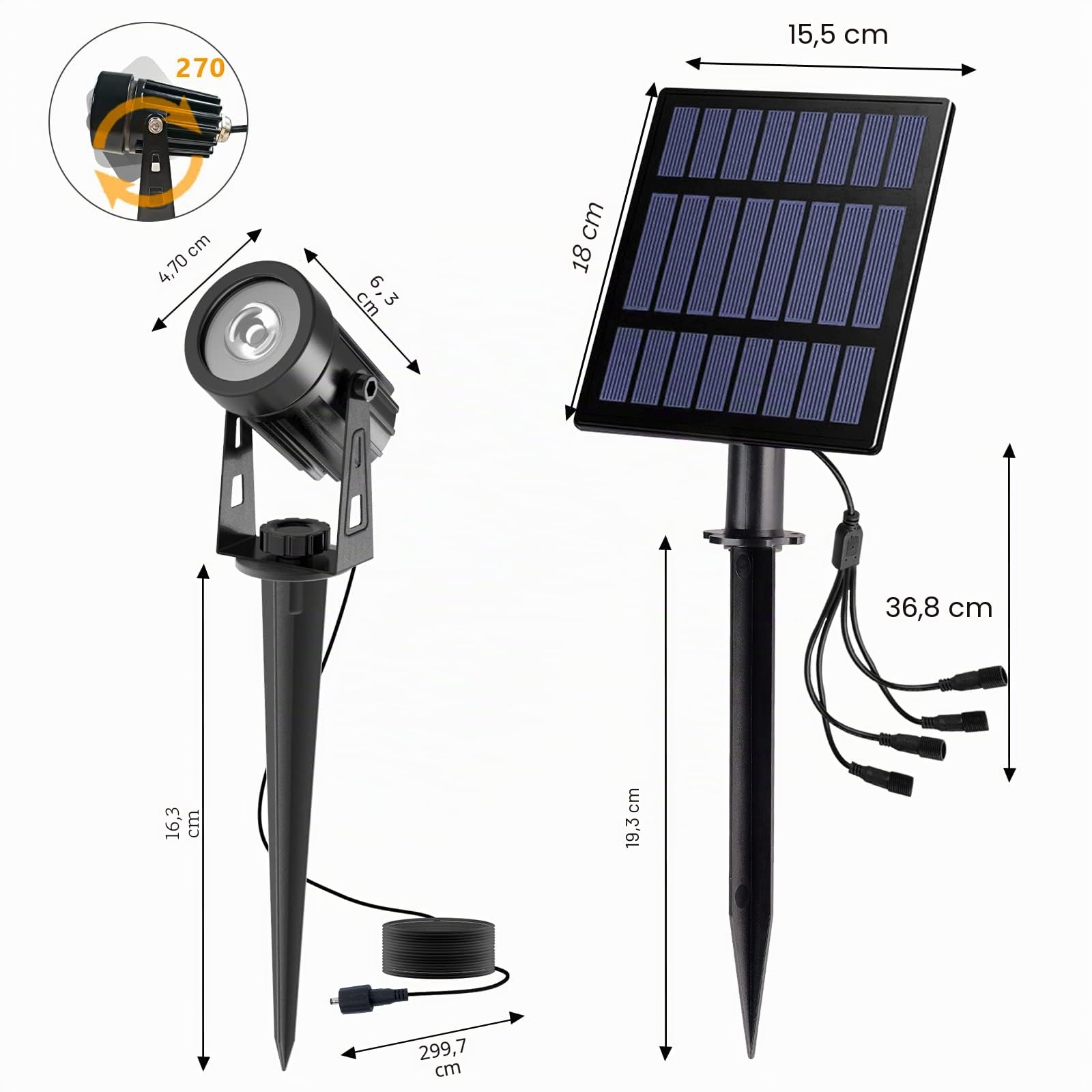 T-SUN Faretti Solari Esterno, 4-IN-1 Bianchi Caldi 3000K Lampade Solari da Giardino, 2 Livelli di Luminosità, Impermeabili IP65, Luci a Energia Solare per Piscina, Cortile, Vialetto, Patio, Alberi.