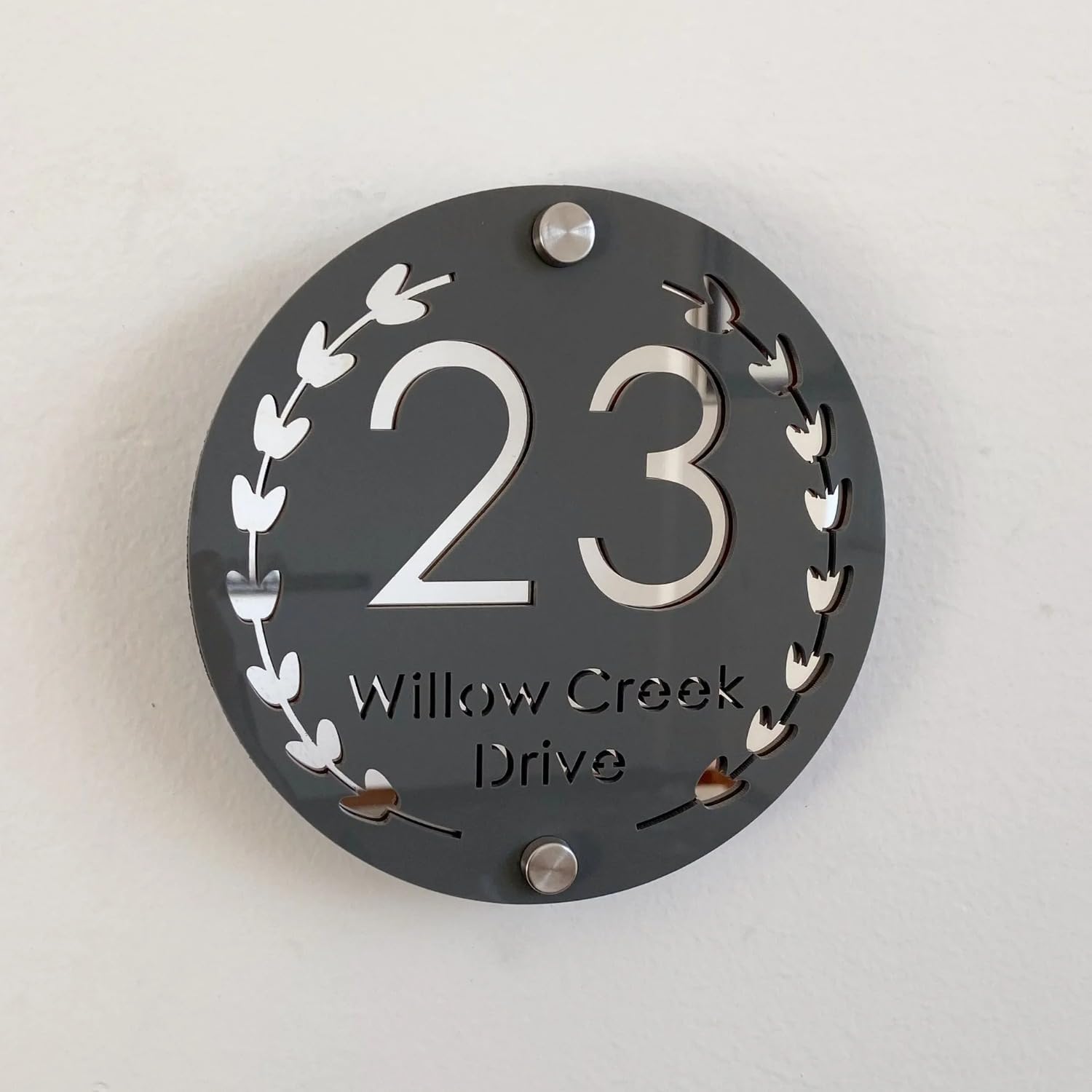 Custom Modern House Address Sign,Custom Laser Cut Acrylic House Number Sign,Laser-Cut Door Number Plaque (Black Silver)