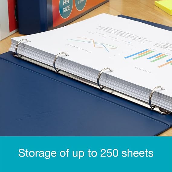 Elba A4 4 O-Ring Binder, 25mm capacity, 30mm spine, Presentation Folder with Customisable Cover, Portrait, Blue (Single)