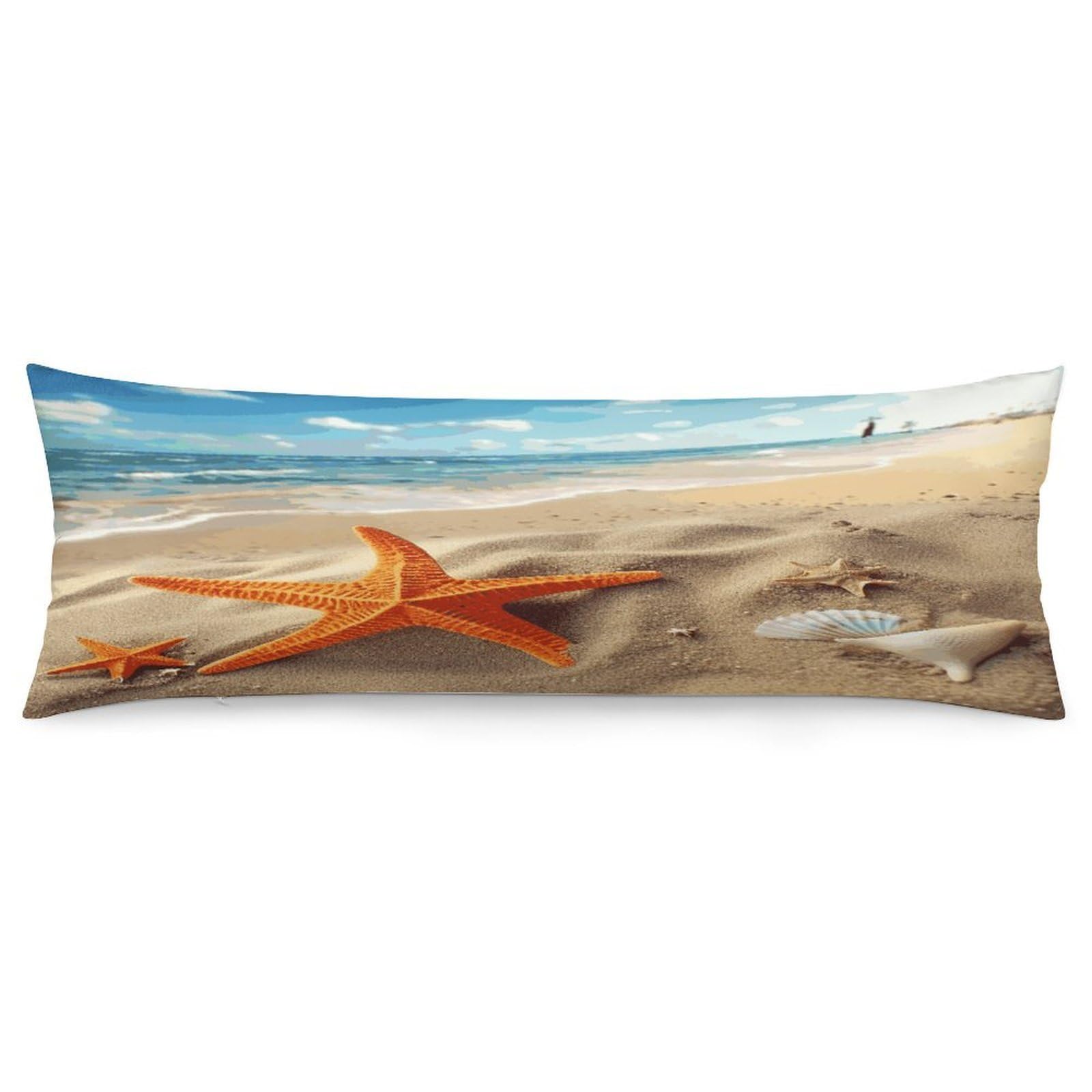 Sea Beach Starfish Pillowcase Decorative Long Body Pillow Case Soft Breathable Body Pillow Cover Modern Large Pillowcase Cute Body Pillow Pillowcases for Bedroom Couch 18.9 X 53 Inch