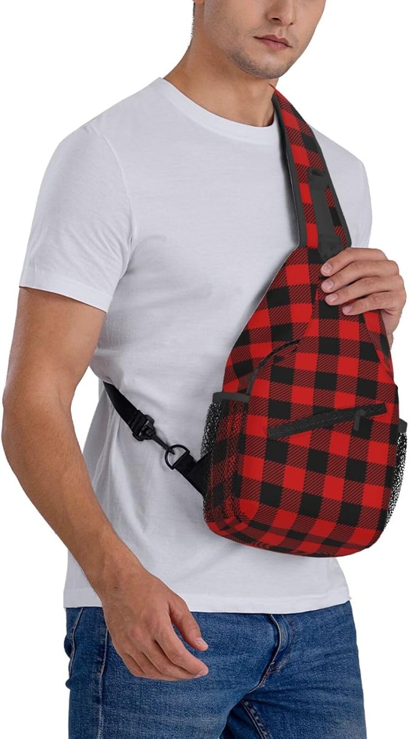Christmas Crossbody Sling Bag For Women Men Adjustable Buffalo Plaid Chest Bag Shoulder Bag Sling Backpack Merry Xmas Daypack Christmas Gifts - Image 8