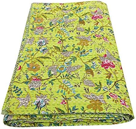 Indian Bird of Paradise Print King Size Kantha Quilt Kantha Blanket Bed Cover King Kantha Bedspread Bohemian Bedding Kantha Blanket Throw