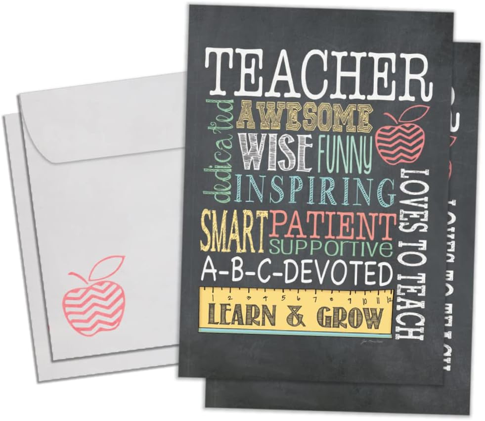 Tree-Free Greetings Teacher Appreciation Cards - Artful Designs - 2 Cards + Matching Envelopes - Made in USA - 100% Recycled Paper - 5x7 - Lighthearted, For Teacher, Awesome Teacher (GT64456)