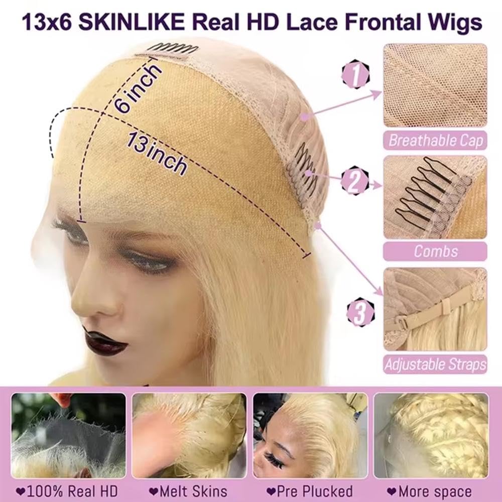 Haarpflege 250% Blone Straight Perücke 13X6 HD Full Lace Frontal Echthaarperücken Vorgezupft Für Frauen