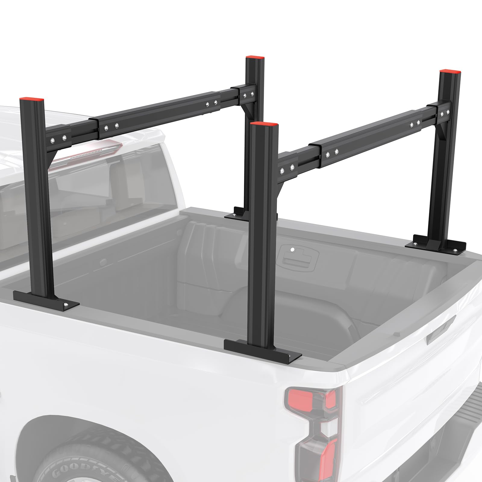 GORWARE Truck Ladder Rack 800 lbs Capacity Aluminum Adjustable Width Ladder Rack for Truck Universal Truck Bed Ladder Rack, Black
