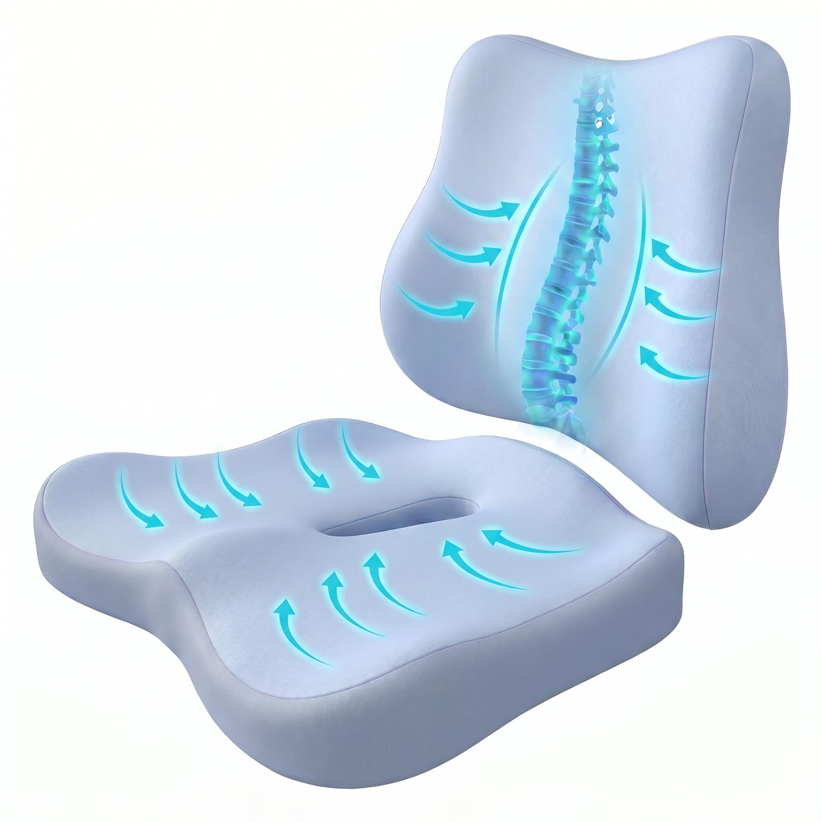 Coussin pour douleurs au coccyx et soutien lombaire ergonomique pour chaise de bureau