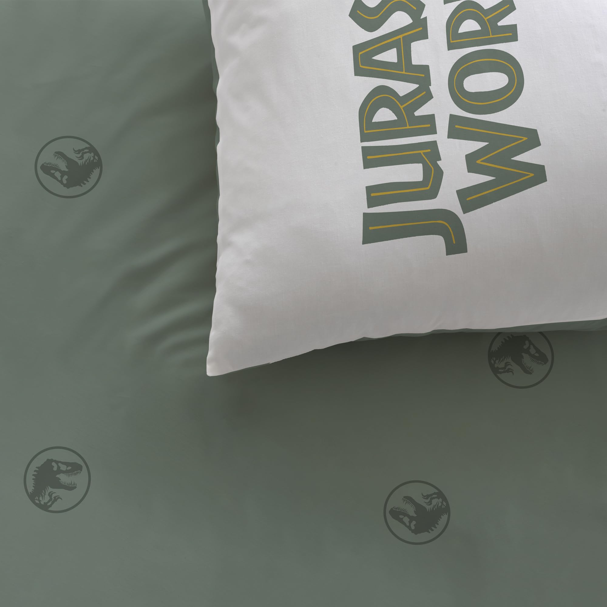 Jurassic World Empreinte Parure de lit 100% coton - Licence officielle | Housse de Couette 140x200 cm + 1 taie 63x63 cm | Fermeture boutons | Chambre enfant, lit 1 place | Certification Oeko-Tex