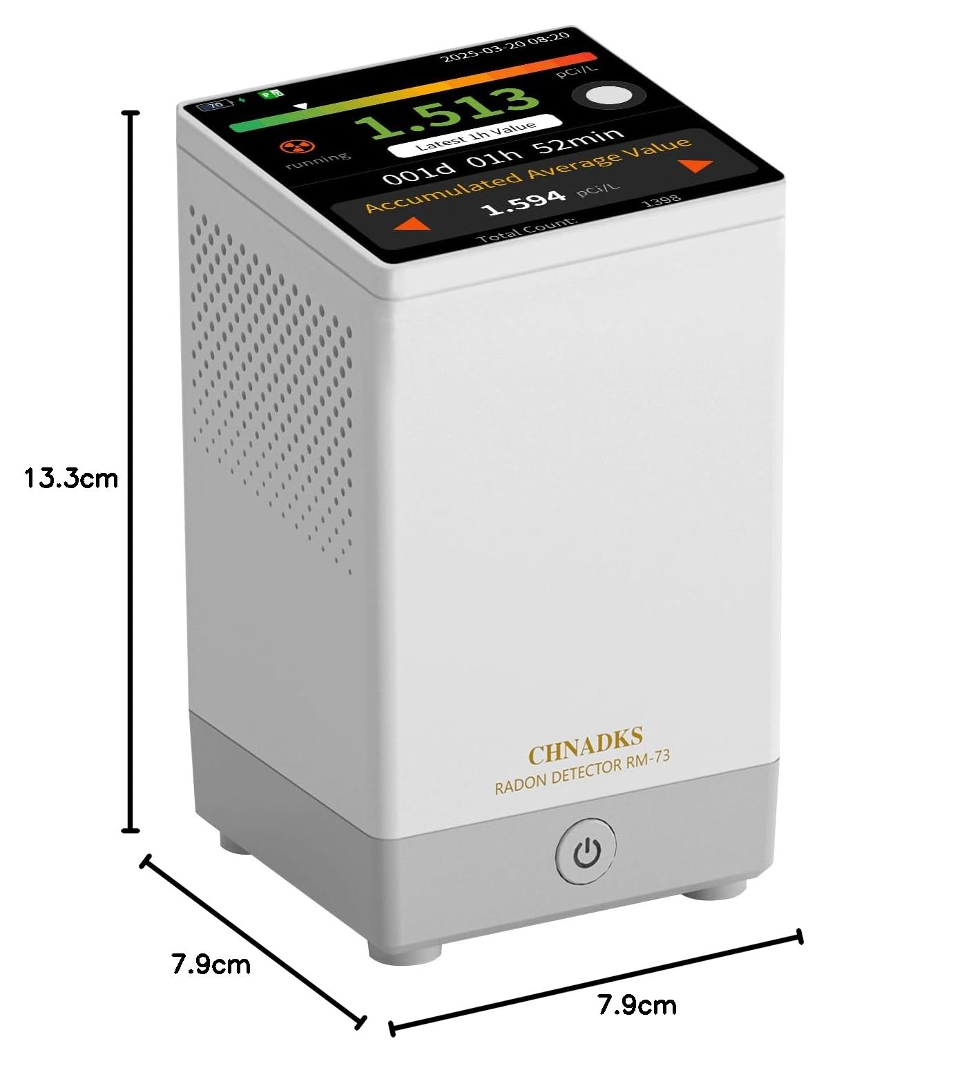 RM-73 Radonmessgerät, mit akustischem und visuellem Alarm, Touchscreen-Farb-LCD, zur Langzeitüberwachung der Radonkonzentration im Haus oder Keller, in Bq/m³oder pCi/L
