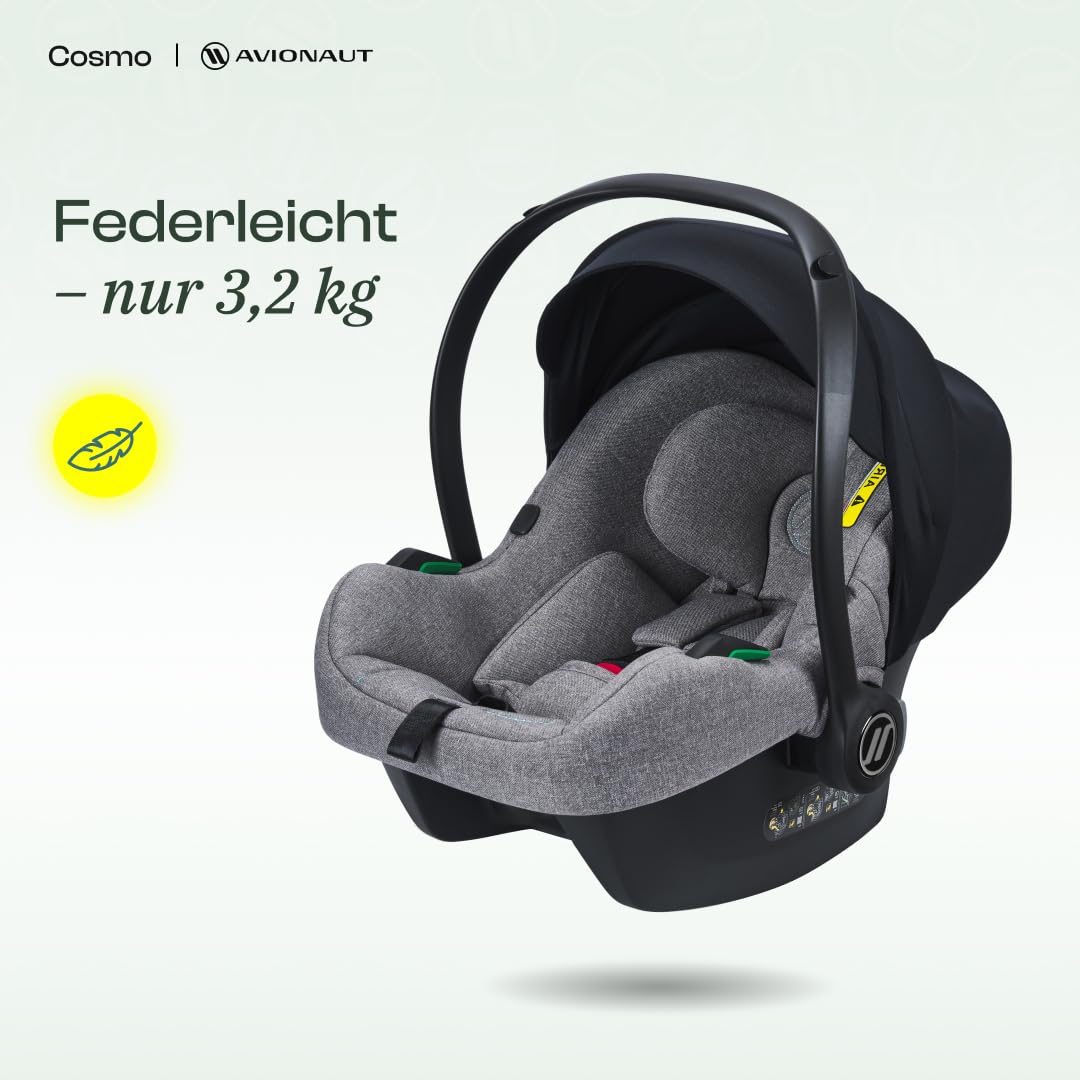 Avionaut Cosmo Smart Kindersitz (0-13 kg, 40-87 cm) | Sicher & Bequem | Ergonomischer Baby-Autositz | ISOFIX-kompatibel für Neugeborene & Babys (Grey)