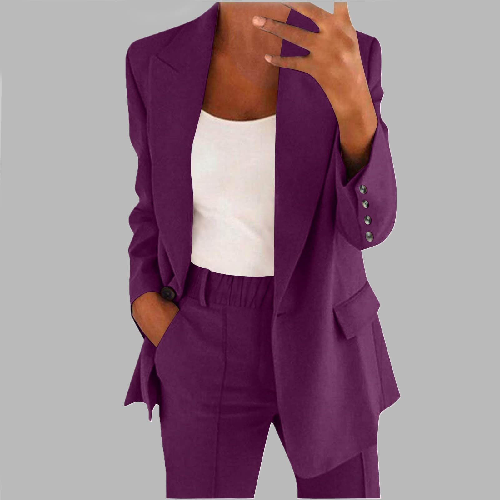 Completo Elegante Donna Con Pantalone Fit Tailleur Ufficio Eleganti Manica Lunga Aperto Davanti Colletto Classic 2 Pezzi Casual Complete Da Cocktail Blazer E Pantaloni Matrimonio Set Da Cerimonia