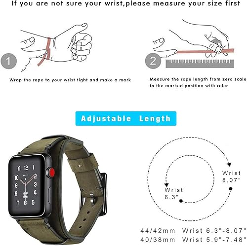 Miniatura 6 de Compatible con correas de Apple Watch de 1.496 pulgadas, 1.575 pulgadas, 1.614 pulgadas, correa de cuero genuino retro de caballo loco para iWatch