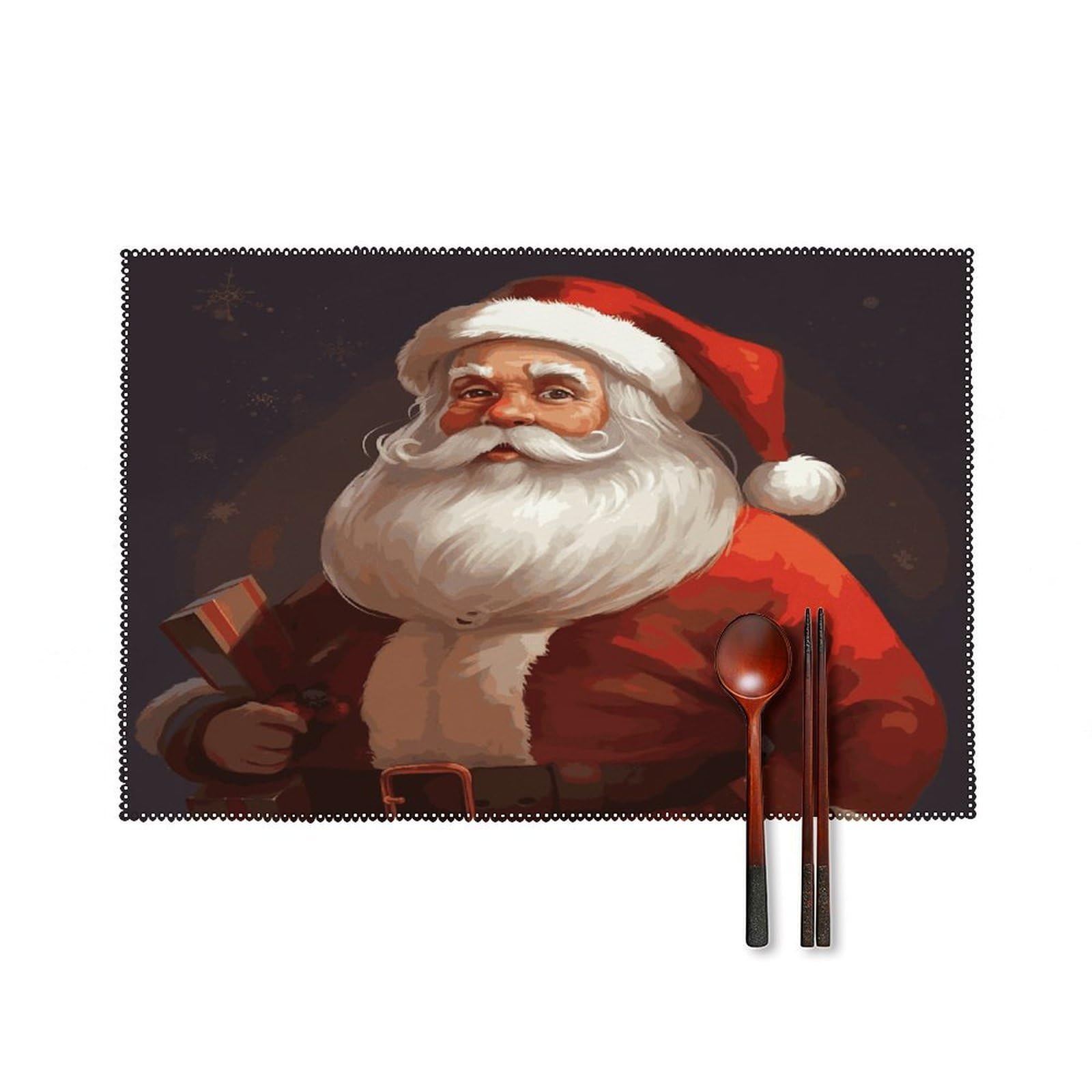 Santa Claus Placemats Set of 4 Canvas Place Mats Non-Slip Heat Resistant Table Mats Washable Waterproof Placemat Wipeable Tablemats for Kitchen Dining Decor Place Mat