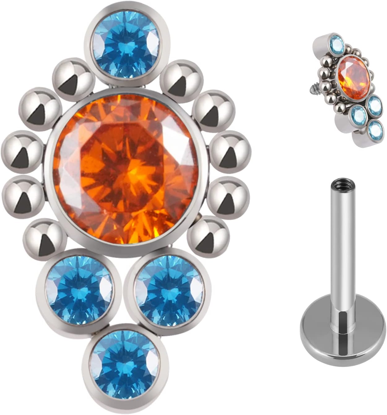 FINE4U 1PC 16g 8mm Piercing Jewelry for Conch, Tragus, Helix, Lobe - ASTM F136 Titanium Cartilage Earring Hypoallergenic Internally Threaded