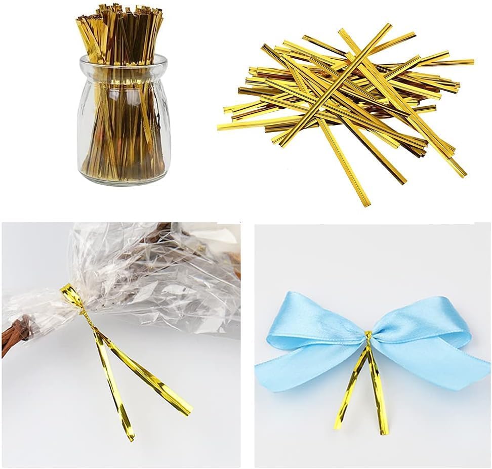 Esslly Twisters Ribbon Twist Ties - Perfect for Chocolate, Bread, and potli Packing. 3000 Gold-Colored Pieces Ensure Secure and Elegant Packaging. 2