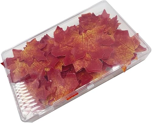 Miniatura 5 de Juego de 75 hojas de otoño comestibles para tartas de hojas doradas, decoración de cupcakes para el día de Acción de Gracias, Navidad (rojo)