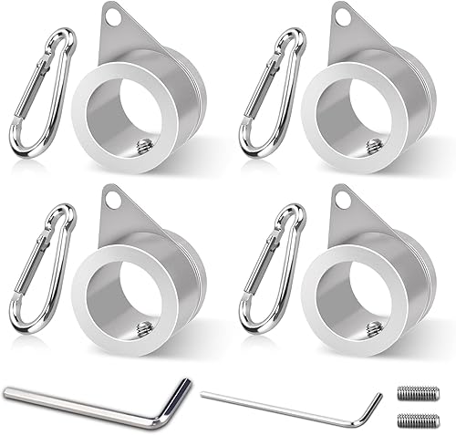 Paquete de 4 anillos de poste de bandera de aleación de aluminio, anillos de montaje de bandera giratorios de 360 grados, kit de poste de bandera